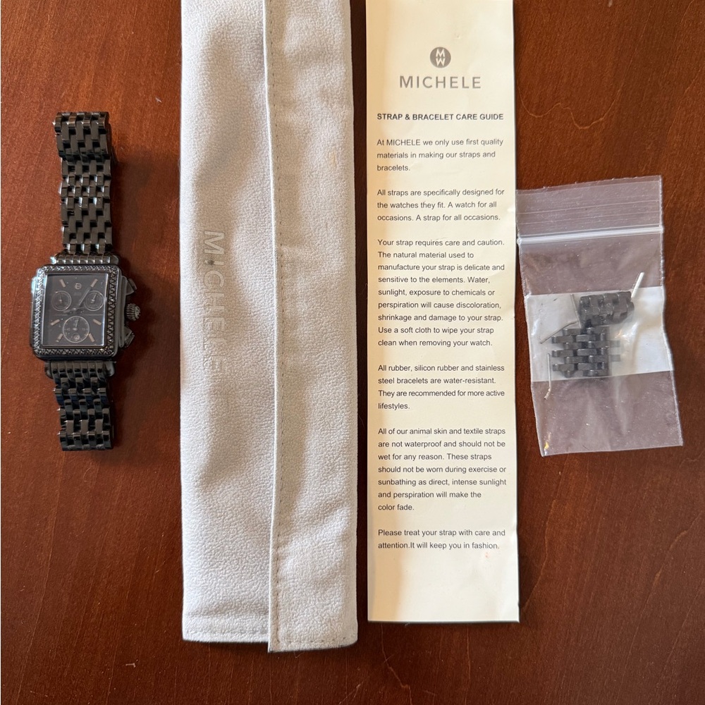 Michele Deco Diamond Chronograph Black On Black Women’s’ Watch - Picture 2 of 13